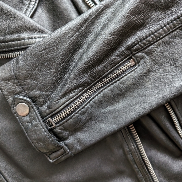 EUC All Saints Cargo Distressed Leather Biker Jacket - Picture 6 of 12